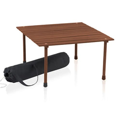 Outdoor Portable Wood Roll Up Table in Teak Finish 26L x 26W