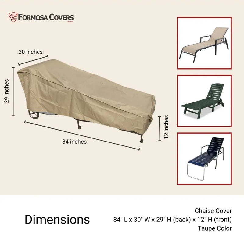 Patio Chaise Lounge Cover 84L x 30W 29H Classic Taupe (2