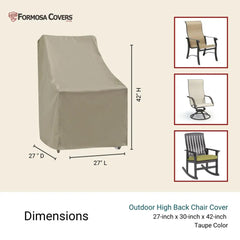 Patio High Back Dining Chair Cover 27W x 42H Classic Taupe -