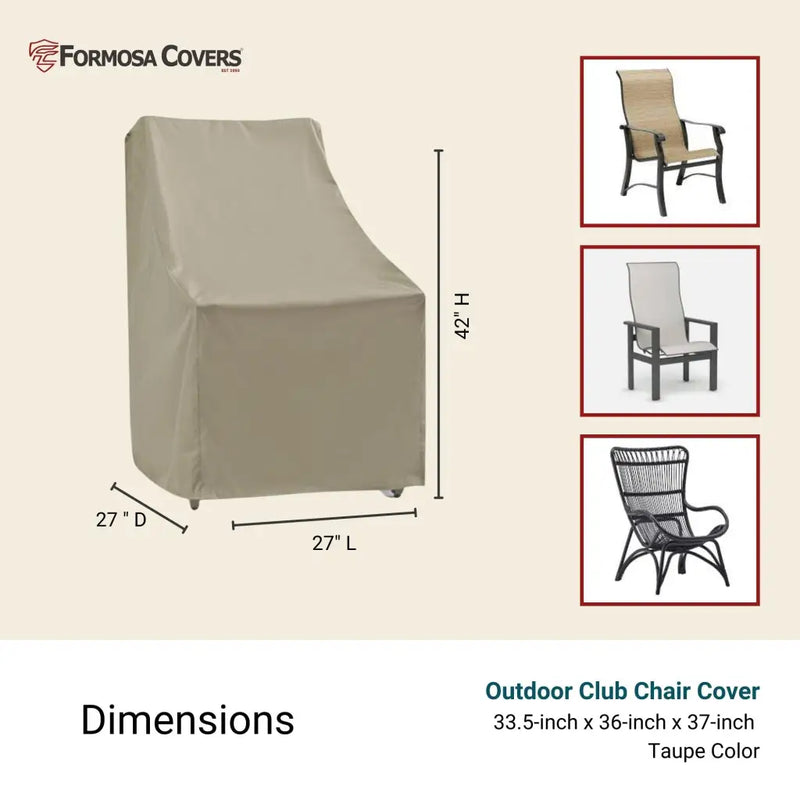 Patio Outdoor Club Chair Cover 33.5W x 36D 37H Classic Taupe
