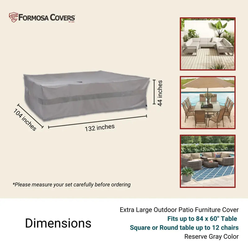 Patio Set Cover For Rectangular or Oval Table 132L x 104W