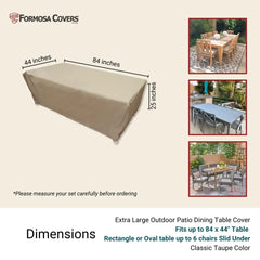 Patio Set Cover For Rectangular or Oval Table 84L x 44W 25H