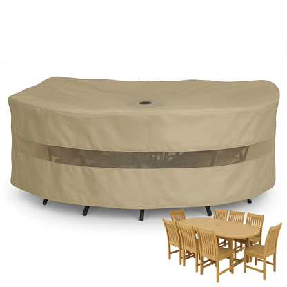 large round patio cover set adapted for umbrella SunPatio Outdoor Table and Chairs Round, Heavy Duty Waterproof Furniture Cover Large, All-Weather Protection Outdoor Furniture Cover Patio Furniture, 84" Dia x 30" H, Beige especially in homes with pets and children COVERS&ALL Patio Round Table and