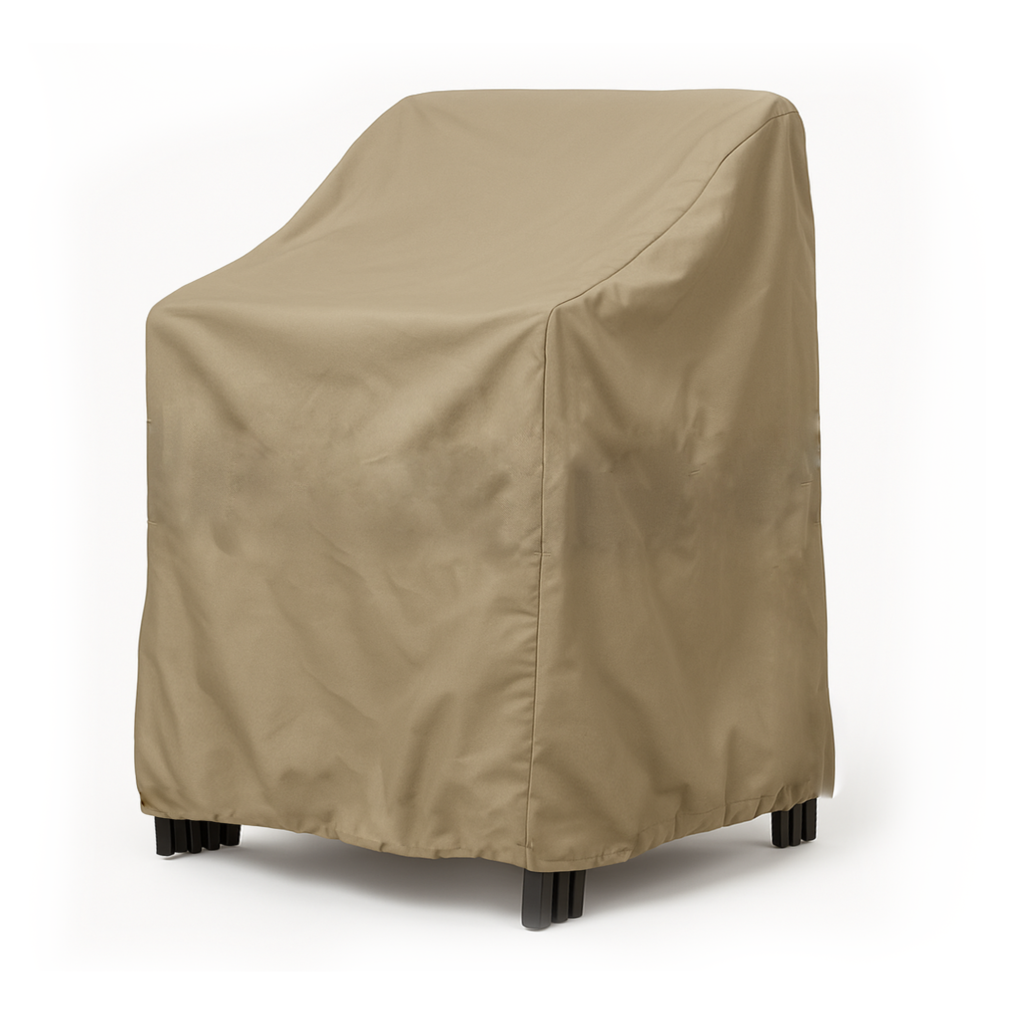 Patio stacked chairs cover in taupe, weatherproof, fits up to 8 chairs, durable and UV-resistant.