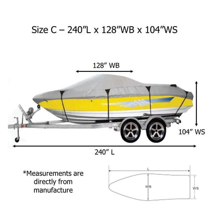 Premium 600 Denier Boat Cover Size C fits 16ft to 18.5ft