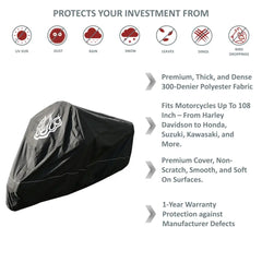 Premium Motorcycle Cover with Night Reflector and Flame