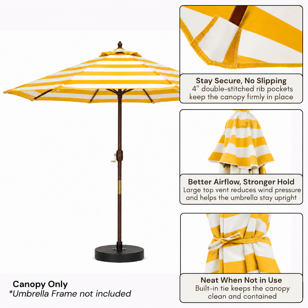 [SHIPS BY 6/16/26] 9ft Market Patio Umbrella 8 Rib Replacement Canopy Yellow Cabana Stripe
