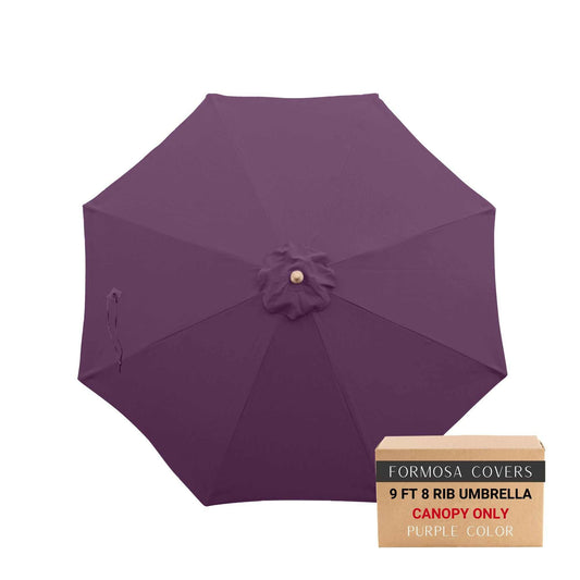 9ft Market Patio Umbrella 8 Rib Replacement Canopy in Purple, UV-treated, water-repellent polyester fabric for outdoor durability.