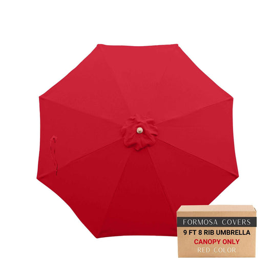 9ft red market patio umbrella replacement canopy with 8 ribs, durable polyester.