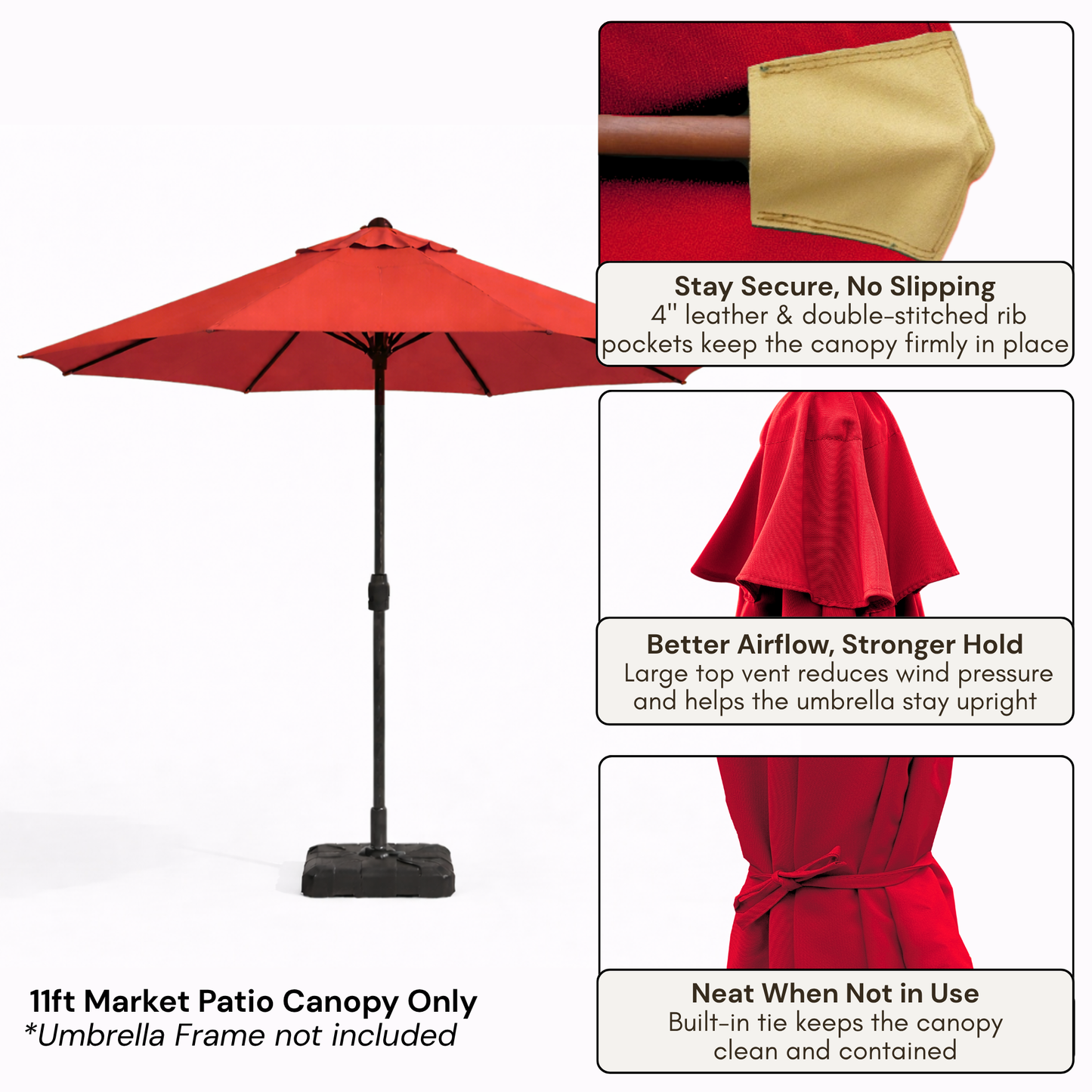 11ft Market Patio Umbrella 8 Rib Replacement Canopy Red - Formosa Covers