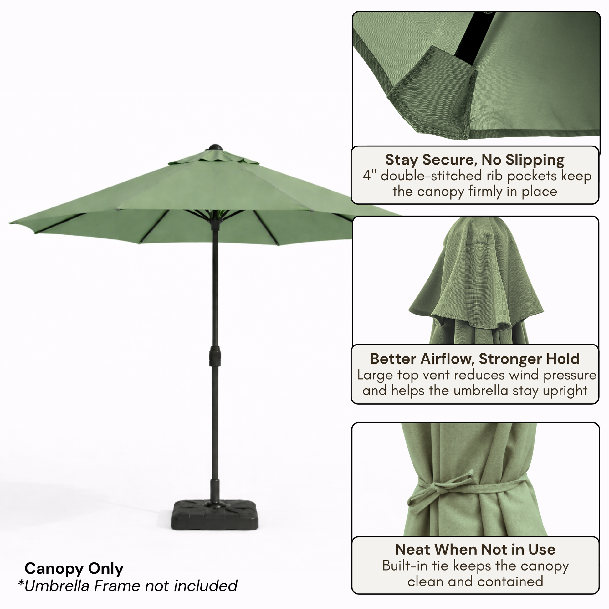 [SHIPS BY 6/16/25] 7.5ft Market Patio Umbrella 8 Rib Replacement Canopy Sage Green - Formosa Covers