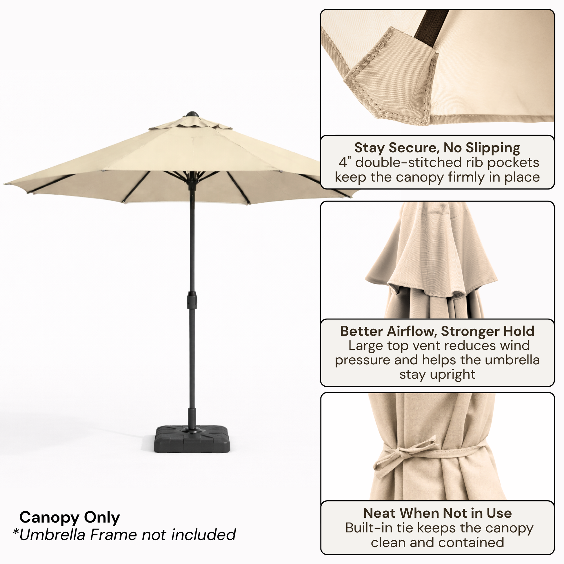 9ft Market Patio Umbrella 6 Rib Replacement Canopy Sand - Formosa Covers