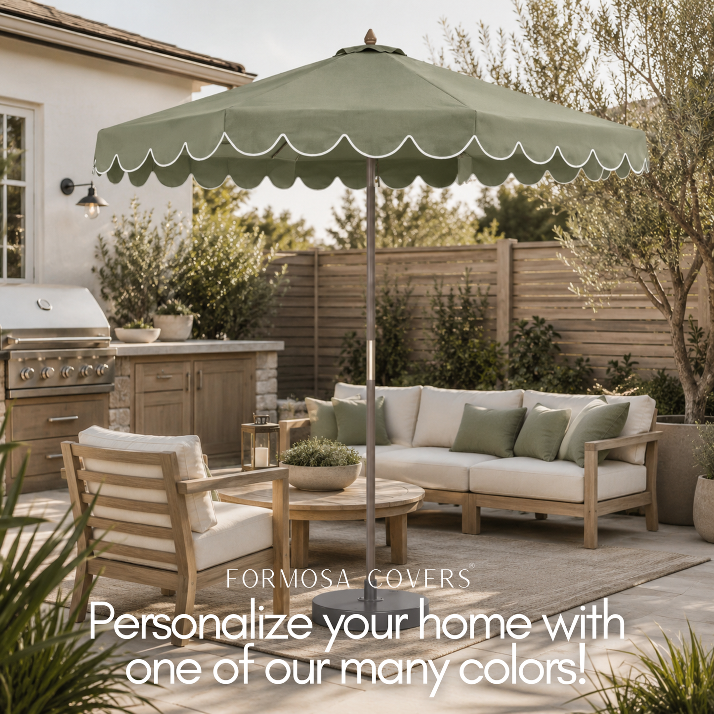 9ft 8 Rib Replacement Umbrella Canopy with Scallops in Sage Green - Formosa Covers
