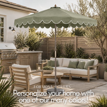 9ft 8 Rib Replacement Umbrella Canopy with Scallops in Sage Green - Formosa Covers