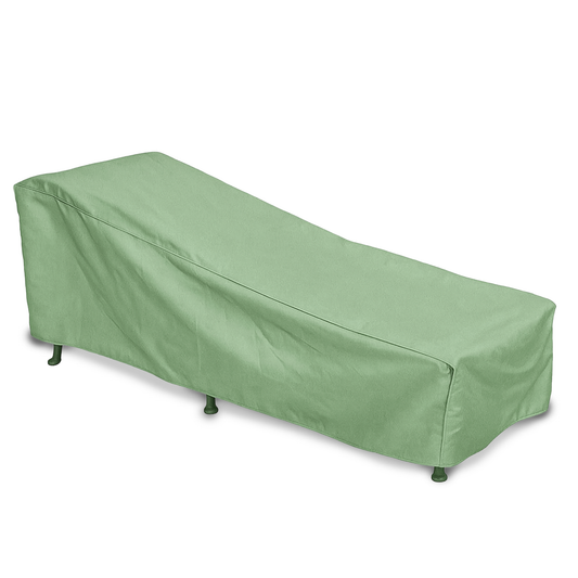 Patio chaise lounge cover 84" in aspen green providing weather and sun protection.