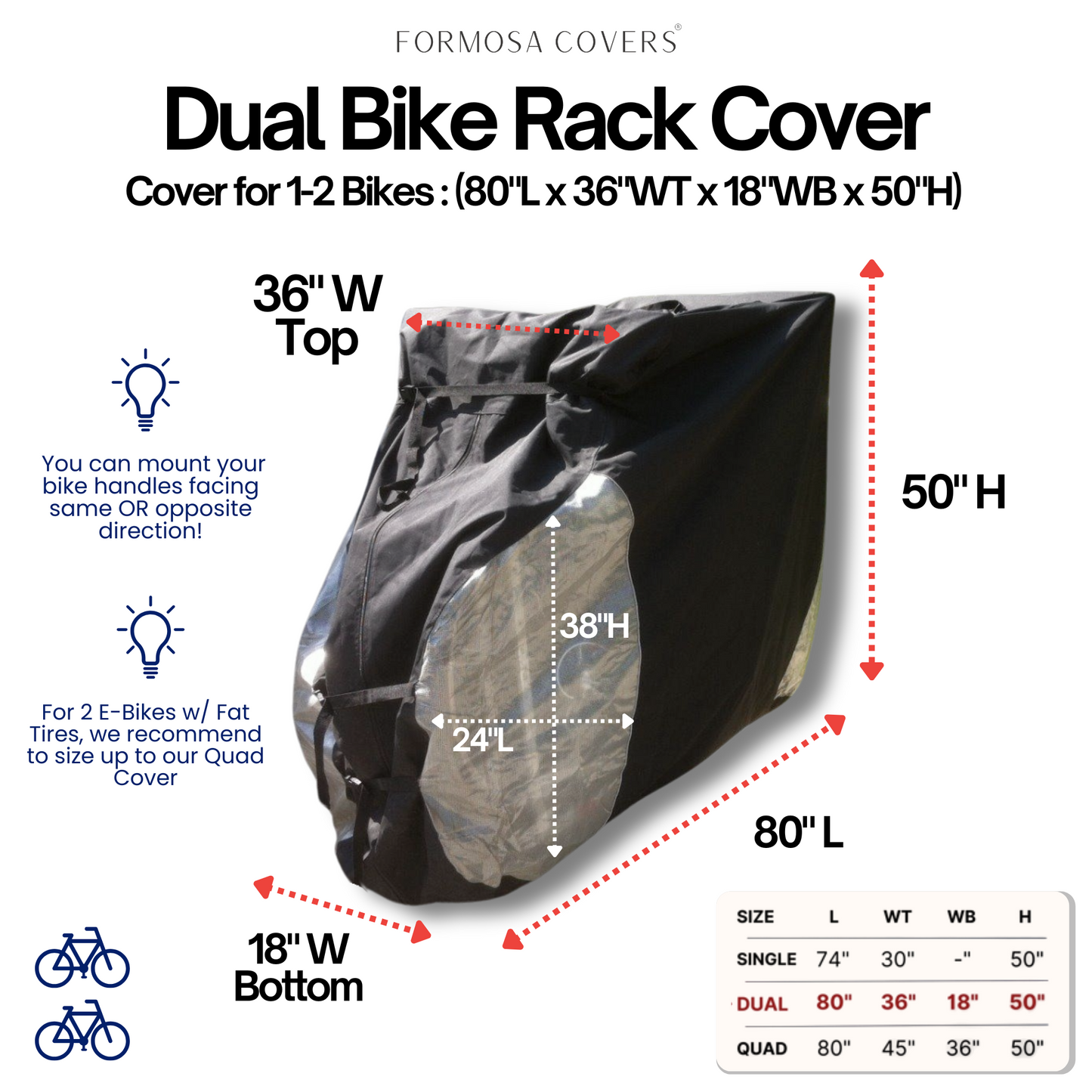 Dual Bike Rack Cover For Transport (Fits 1-2 Bicycles) Large Translucent Ends NOW with License Plate Holder - Formosa Covers