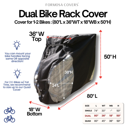 Dual Bike Rack Cover For Transport (Fits 1-2 Bicycles) Large Translucent Ends NOW with License Plate Holder - Formosa Covers