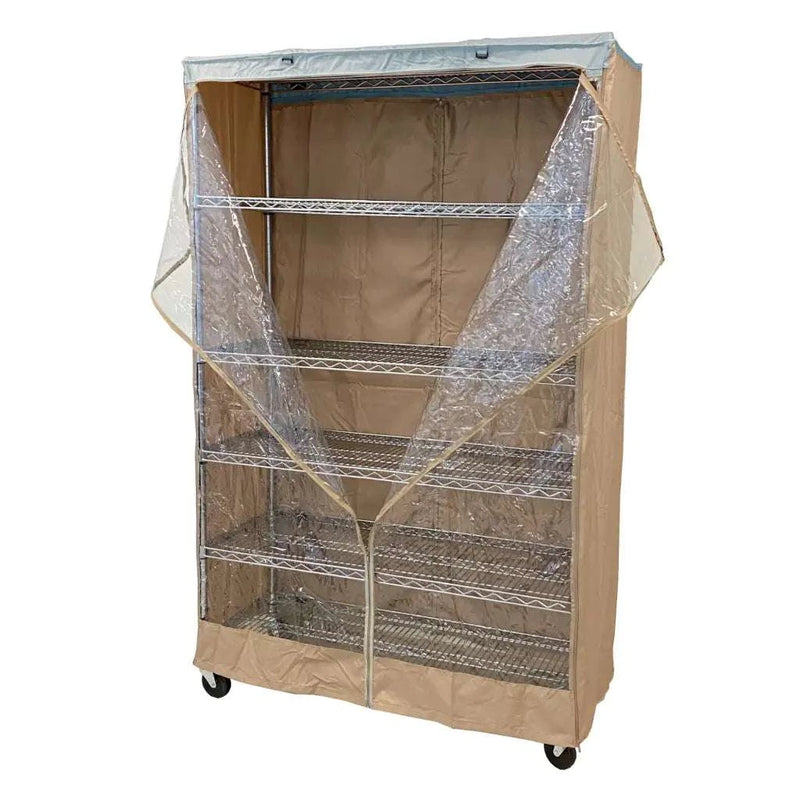 Compact Khaki & Blue 36x14x54 Shelving Cover - See-Through | Formosa Covers