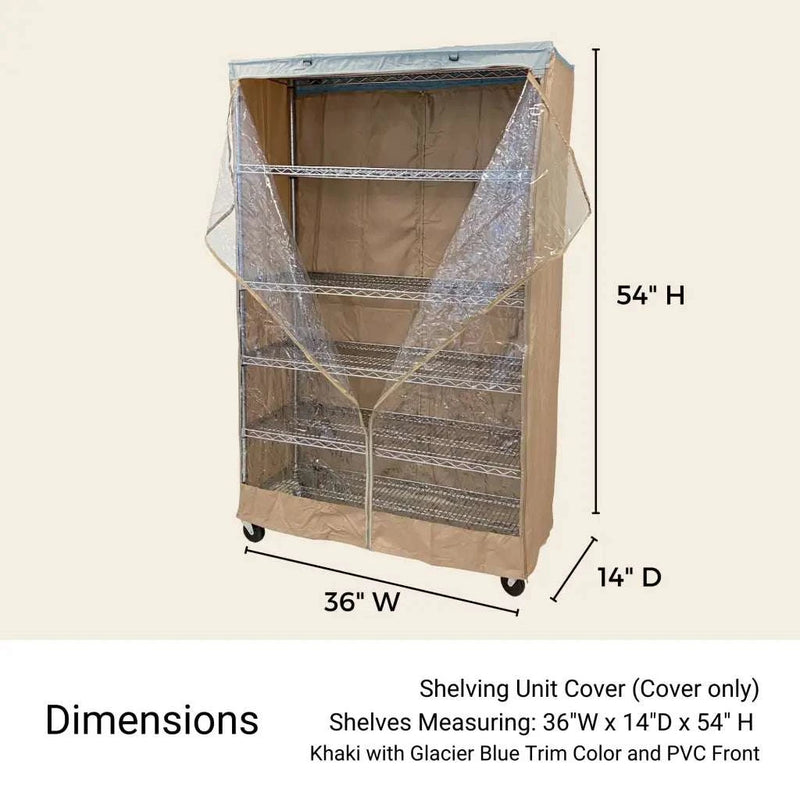 See Though Storage Rack Compact Khaki & Blue 36x14x54 Shelving Cover - See-Through | Formosa Covers