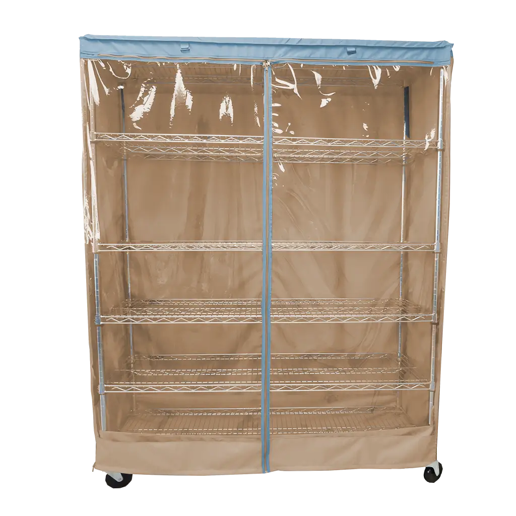 Open Racks Mesh Covers Beige Khaki & Blue Trim 48x24x72 Shelving Cover - See-Through – Formosa ...