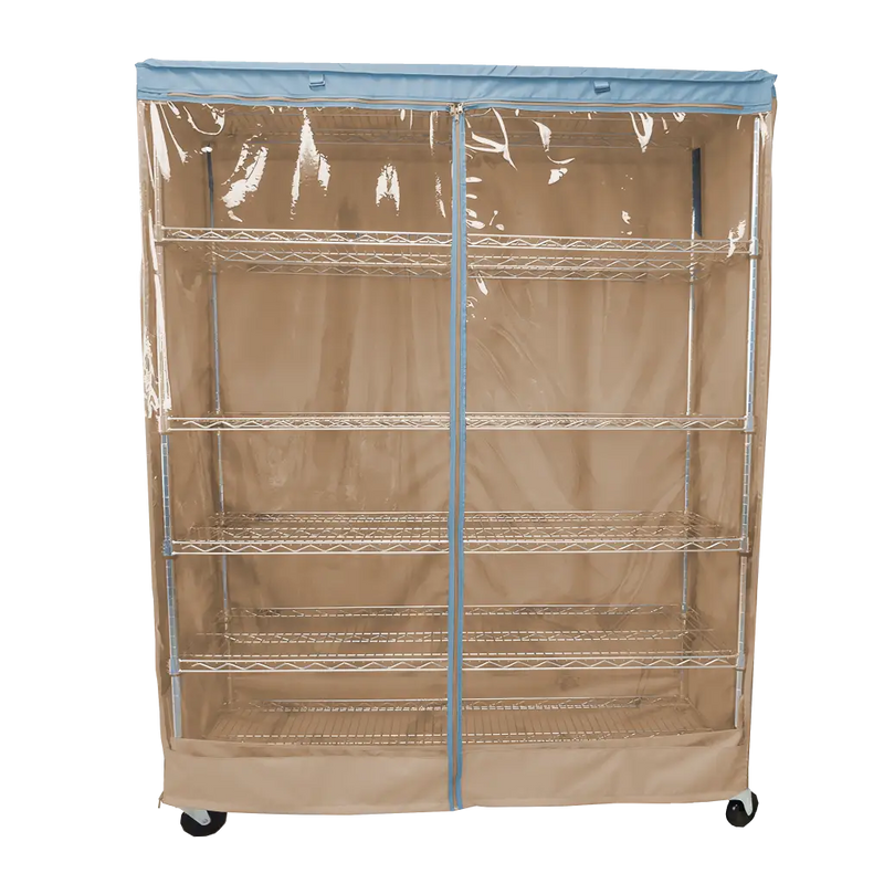 See Though Storage Rack Khaki & Blue Trim 48x24x72 Shelving Cover - See-Through | Formosa Covers