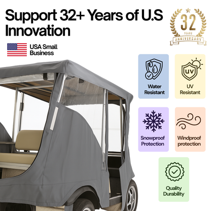 2+2 Passenger 3 Sided Driveable Golf Cart Enclosure for Short Roof 58"L Open Front - Grey