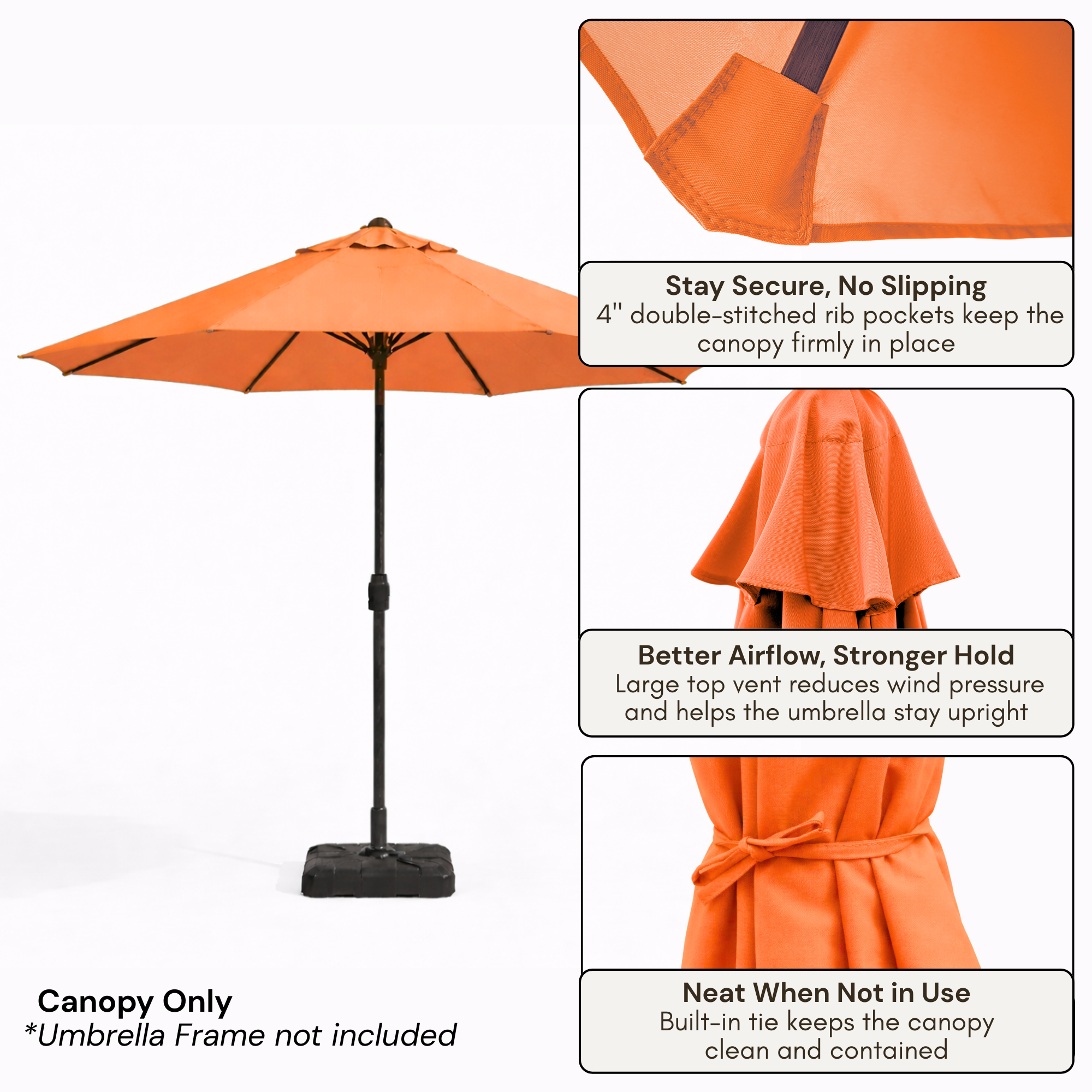 9ft Market Patio Umbrella 8 Rib Replacement Canopy Tangerine - Formosa Covers