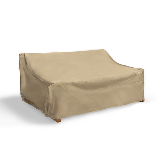 Patio outdoor sofa cover in classic taupe, 80"L size, weather-resistant polyester fabric.