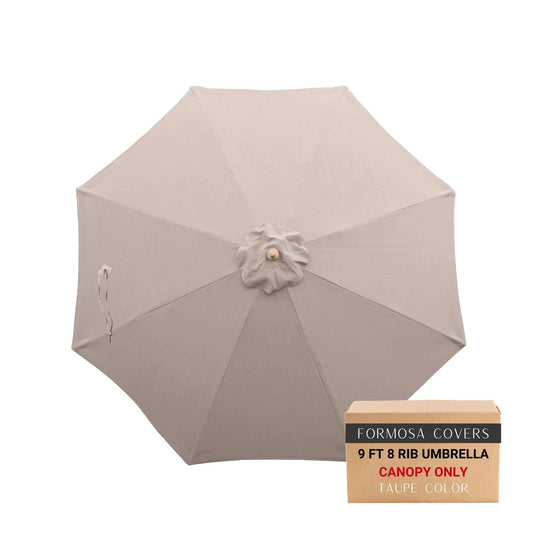 9ft taupe replacement canopy for 8 rib patio umbrella, UV-treated, water-repellent.