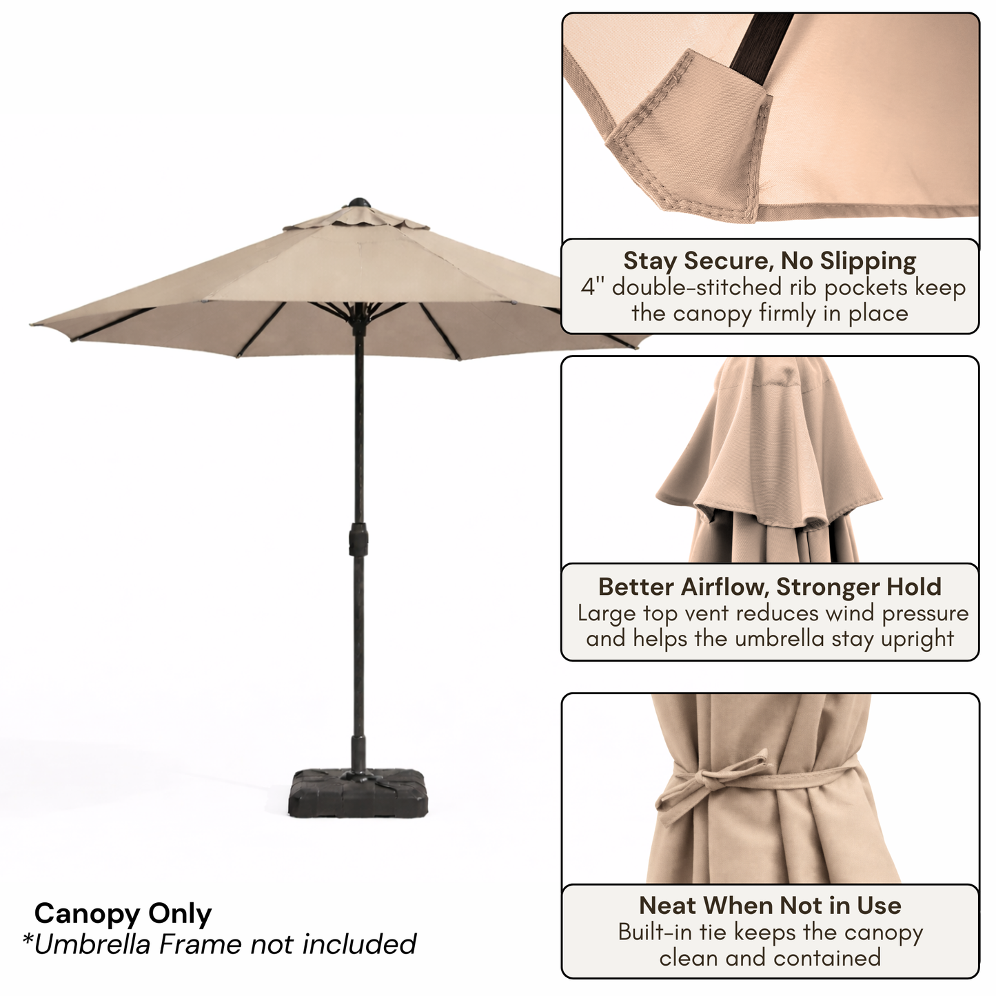 7.5 ft Market Patio Umbrella 6 Rib Replacement Canopy Taupe - Formosa Covers