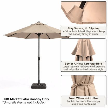 10ft Market Patio Umbrella 8 Rib Replacement Canopy Taupe - Formosa Covers