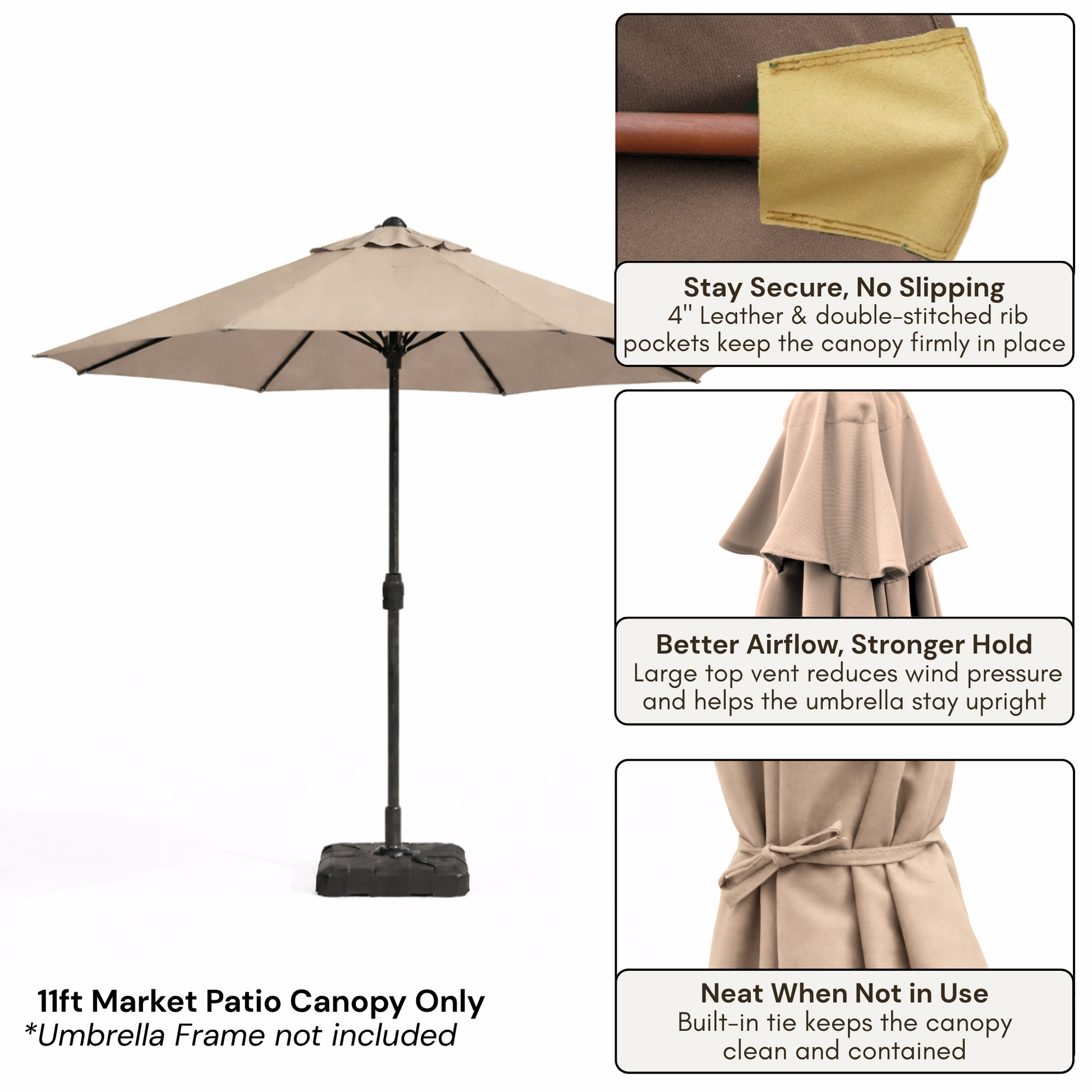 Taupe 11ft 8-Rib Umbrella Canopy Replacement Taupe 11ft 8-Rib Umbrella Canopy Replacement