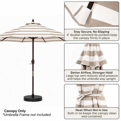 [SHIPS BY 6/16/26] 9ft Market Patio Umbrella 8 Rib Replacement Canopy Beige Cabana Stripe Olefin