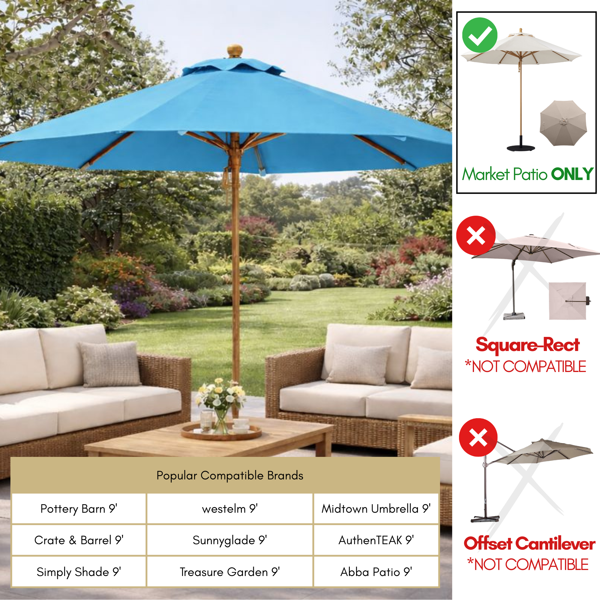 9ft Market Patio Umbrella 8 Rib Replacement Canopy Teal - Formosa Covers