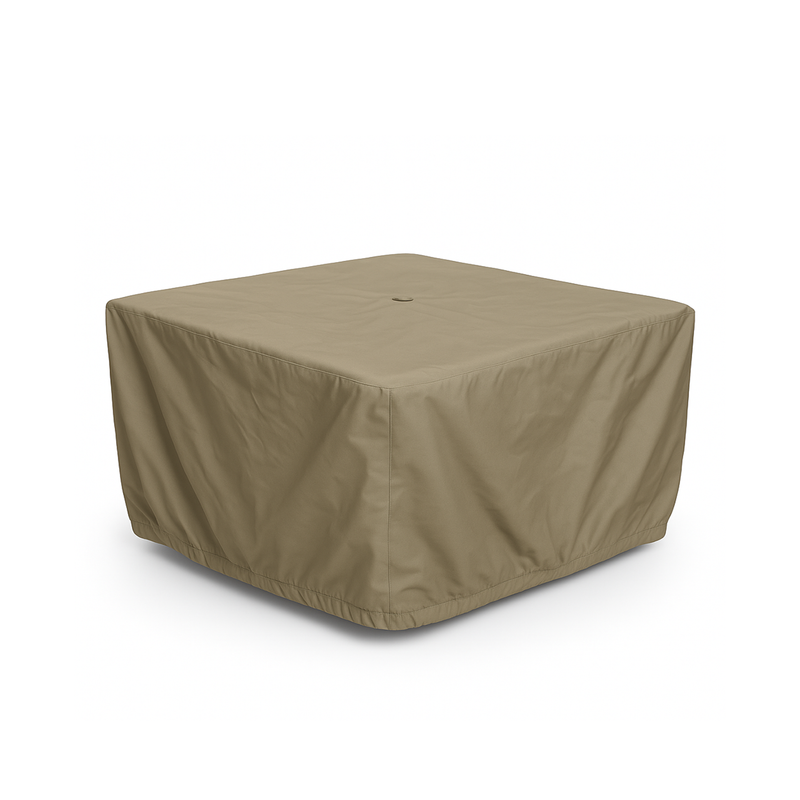 Patio square coffee table cover in classic taupe, 42" size, water-repellent and weather-resistant.