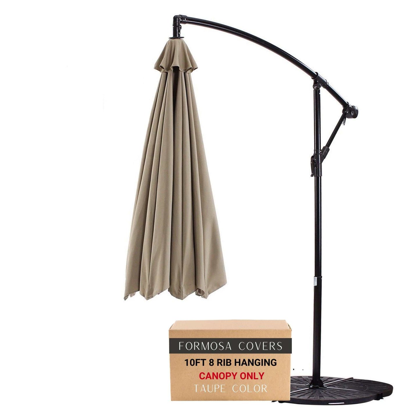 10ft cantilever hanging umbrella 8 rib replacement canopy taupe, durable 300 denier polyester, UV treated, water-resistant.