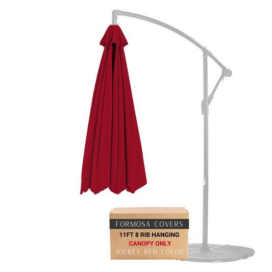 11ft Cantilever Hanging Umbrella 8 Rib Replacement Canopy in Jockey Red, durable polyester, UV-treated.