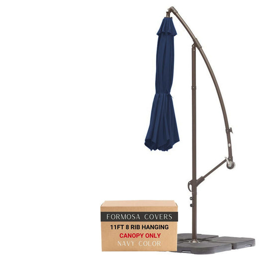 11ft navy olefin cantilever hanging umbrella canopy with 8 ribs, durable and UV treated, replacement canopy only.