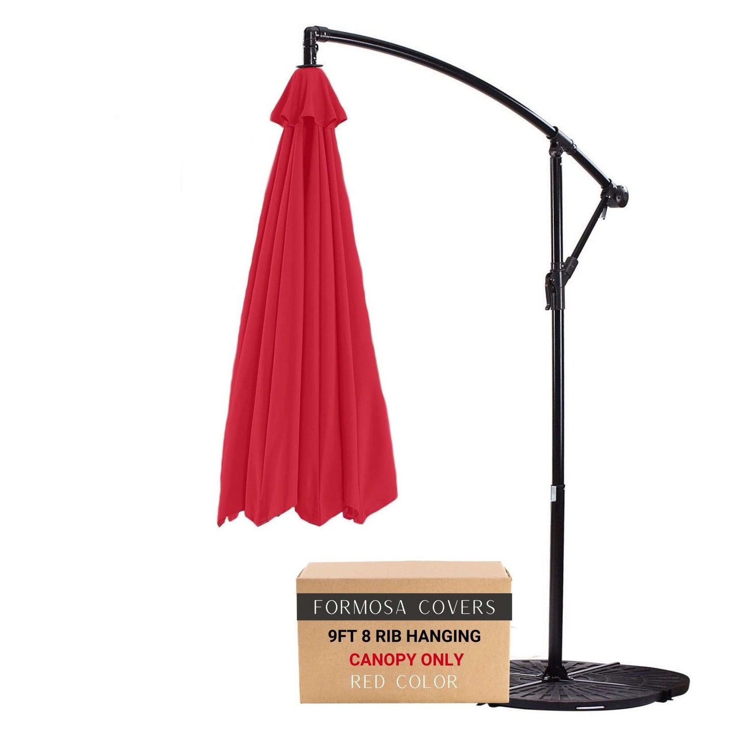 9ft cantilever hanging umbrella 8 rib replacement canopy in red color, durable 300 denier polyester, UV treated, water-resistant.