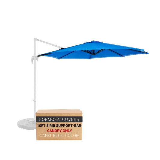 10ft cantilever supported bar umbrella 8 rib replacement canopy in Capri blue Olefin fabric.