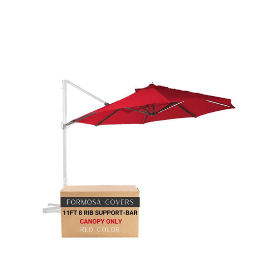 11ft red cantilever umbrella canopy replacement with 8 ribs and support bar.