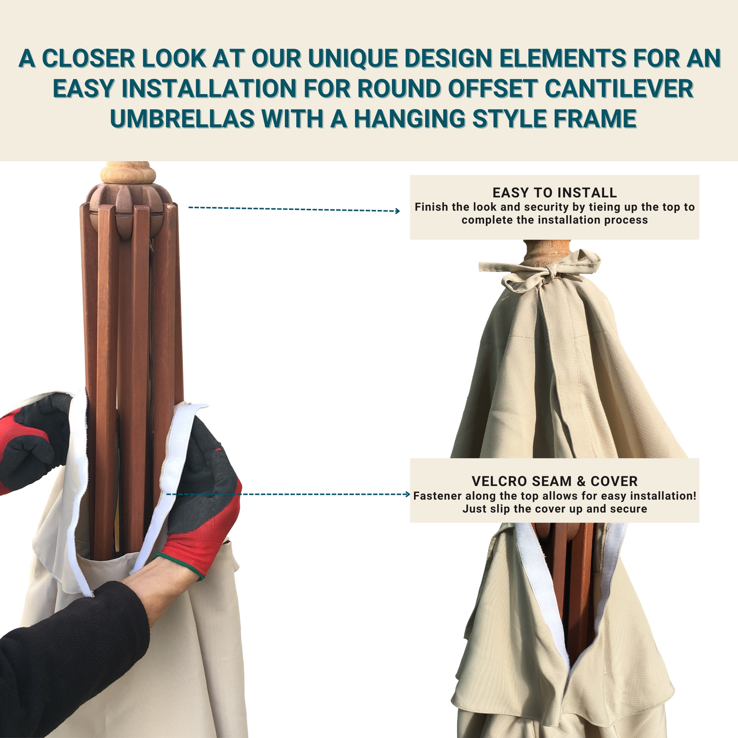 9ft Cantilever Hanging Umbrella 8 Rib Replacement Canopy Taupe - Formosa Covers