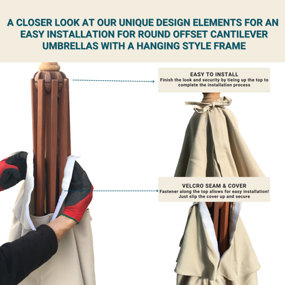 9ft Cantilever Hanging Umbrella 8 Rib Replacement Canopy Taupe - Formosa Covers