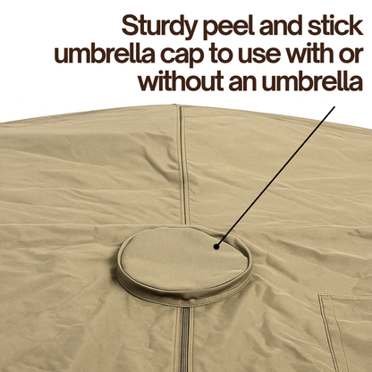 Patio Square Round Table And Chair Set Cover 104Dia Umbrella Hole Taupe – Formosa Covers