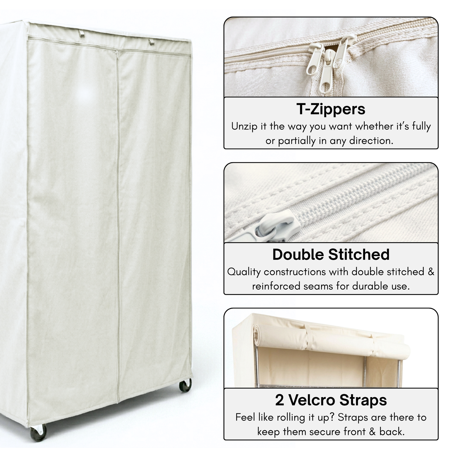 Storage Shelving Unit Cover, fits racks 48"W x 18"D x 72"H in Off White - Formosa Covers
