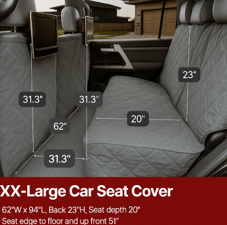 XX-Large Pet Seat Cover For Truck, Van or Large SUV 62"W Grey
